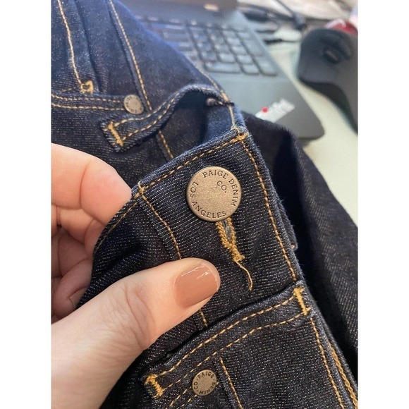 Paige Indio Skinny Jeans Dark Denim Wash 26 Zip Zipper Pockets Stretch Cotton - Picture 10 of 11